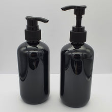 Load image into Gallery viewer, Black glossy PET plastic lotion bottle with dispenser pump (250 ml)
