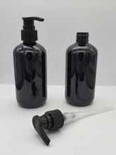 Load image into Gallery viewer, Black glossy PET plastic lotion bottle with dispenser pump (250 ml)
