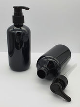 Load image into Gallery viewer, Black glossy PET plastic lotion bottle with dispenser pump (250 ml)
